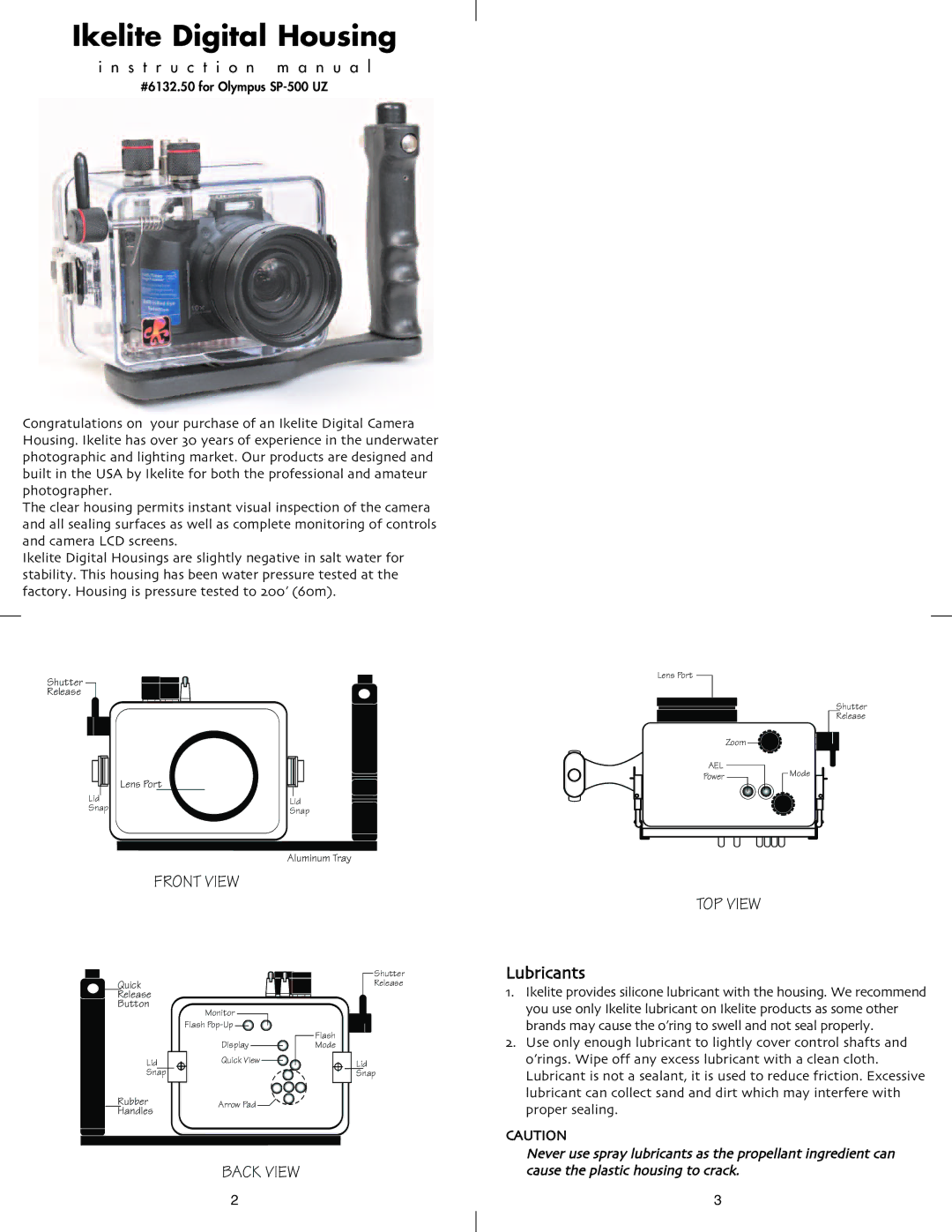 Ikelite SP-500 instruction manual Ikelite Digital Housing, Lubricants 