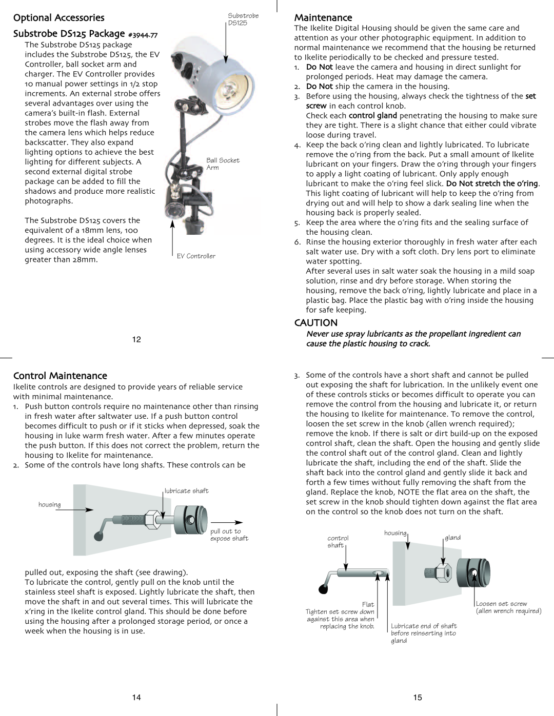 Ikelite SP-500 instruction manual Optional Accessories, Control Maintenance 