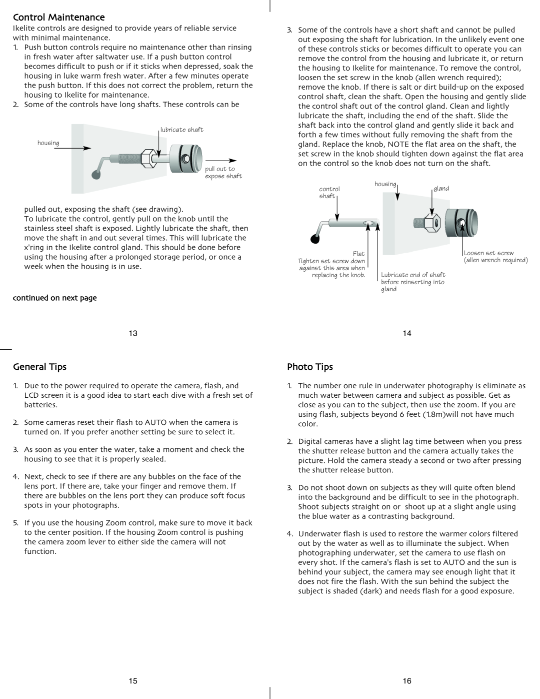 Ikelite Stylus 760, Mju760 instruction manual Control Maintenance, General Tips, Photo Tips 