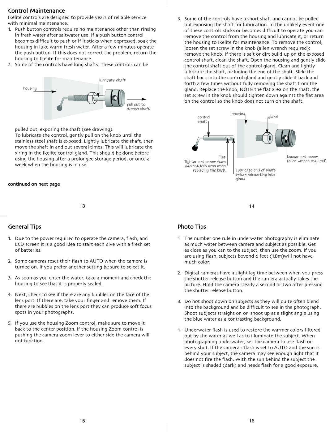 Ikelite Stylus 780, Mju780 instruction manual Control Maintenance, General Tips, Photo Tips 