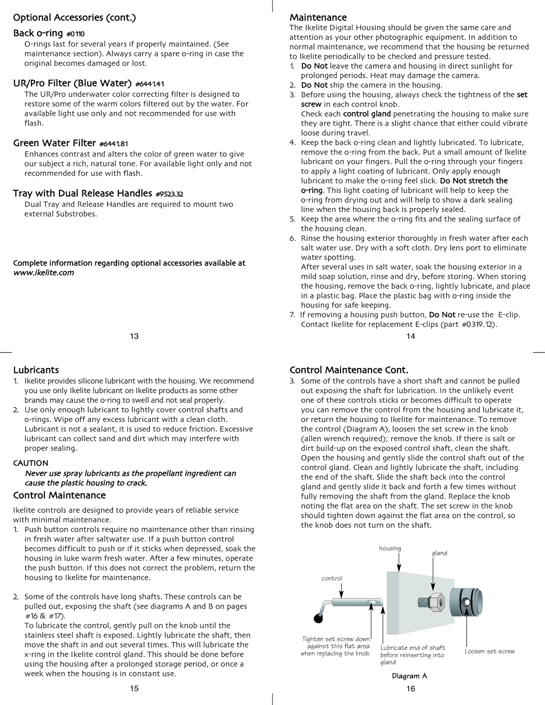 Ikelite DS-125, SX110 IS, DS-80, DS-50, DS-200 instruction manual Maintenance 