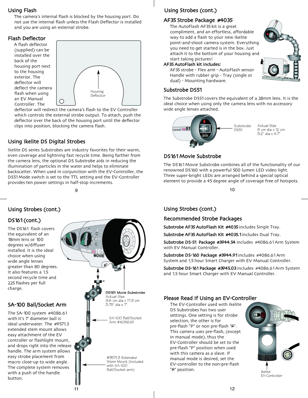 Ikelite SX210 IS Using Flash, Flash Deflector, Using Ikelite DS Digital Strobes, Substrobe DS51, DS161Movie Substrobe 