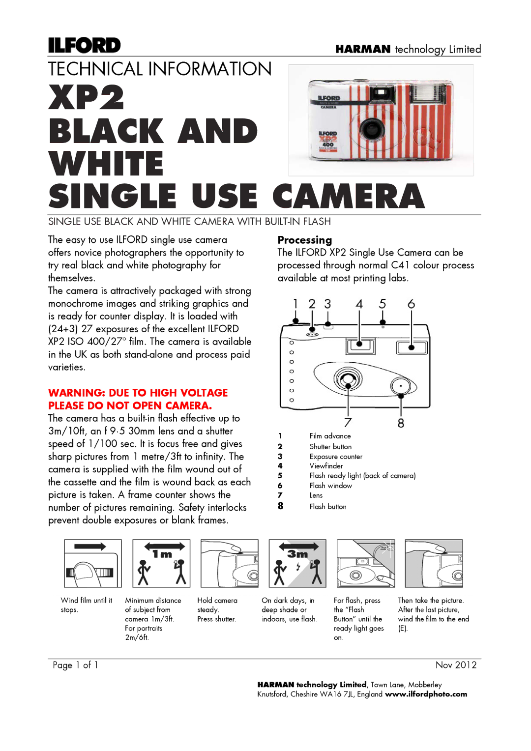 Ilford 1174186 manual XP2 Black and White Single USE Camera, Single USE Black and White Camera with BUILT-IN Flash 