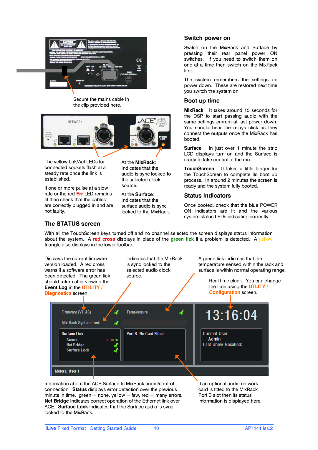 iLive AP7141 manual Switch power on, Boot up time, Status indicators, Status screen 