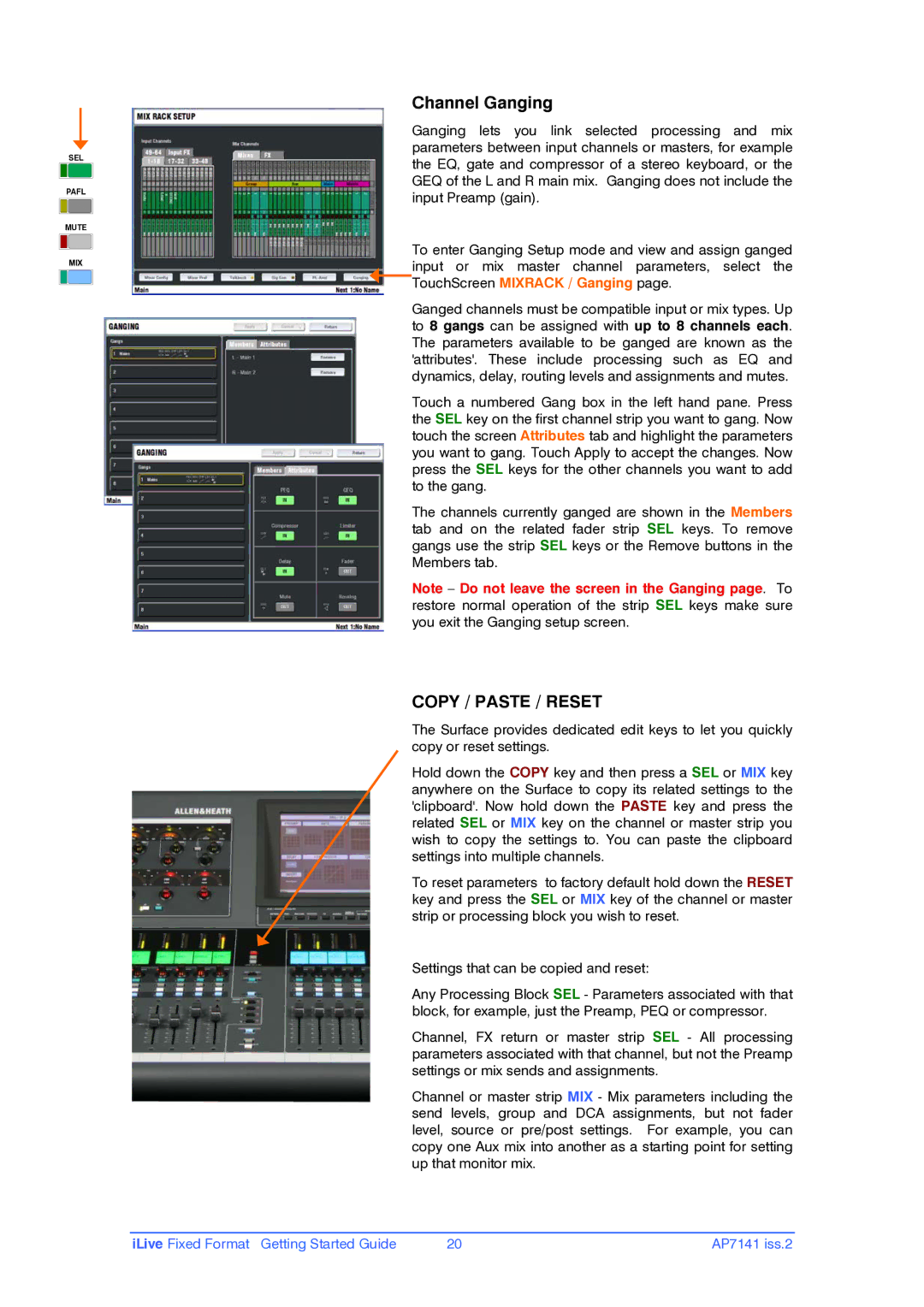 iLive AP7141 manual Channel Ganging, Copy / Paste / Reset 