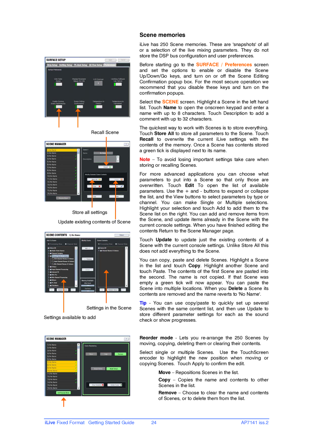 iLive AP7141 manual Scene memories 