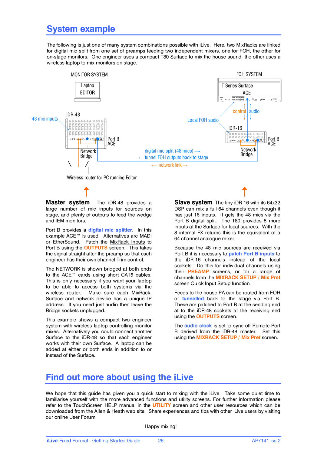 iLive AP7141 manual System example, Find out more about using the iLive, Monitor System 