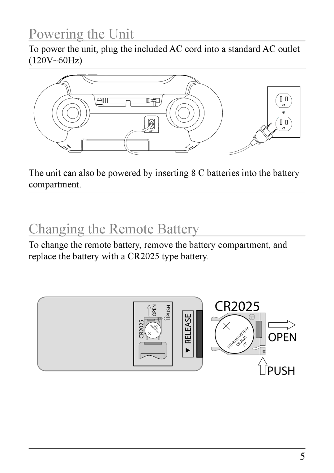 iLive IB319B-IB important safety instructions Powering the Unit, Changing the Remote Battery 