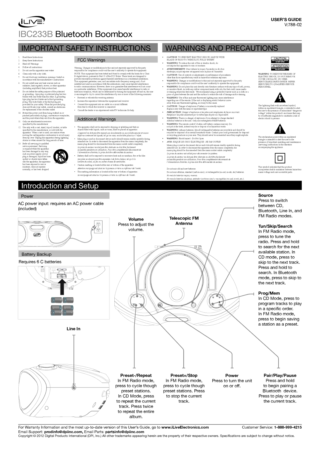 iLive IBC233B important safety instructions Introduction and Setup 