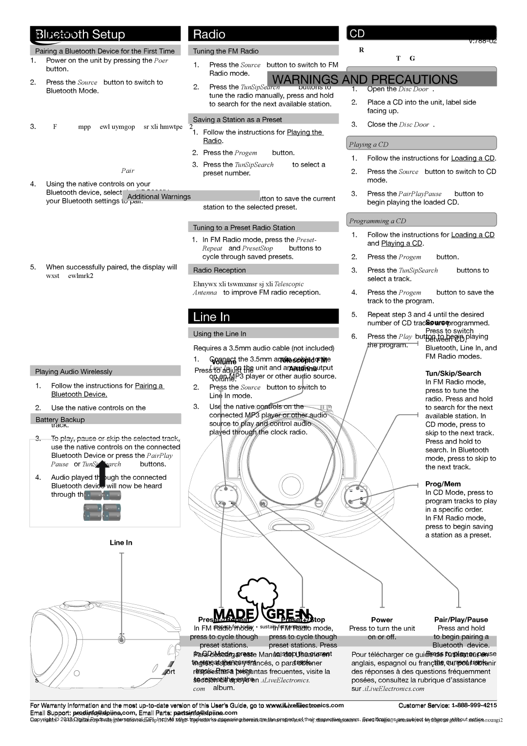 iLive IBC233B important safety instructions Bluetooth Setup, Radio, Line 