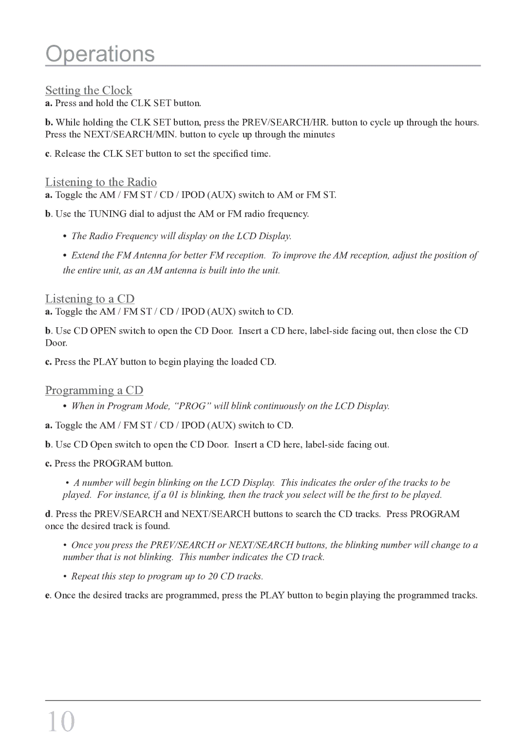 iLive IBCD2817DP instruction manual Operations, Setting the Clock 