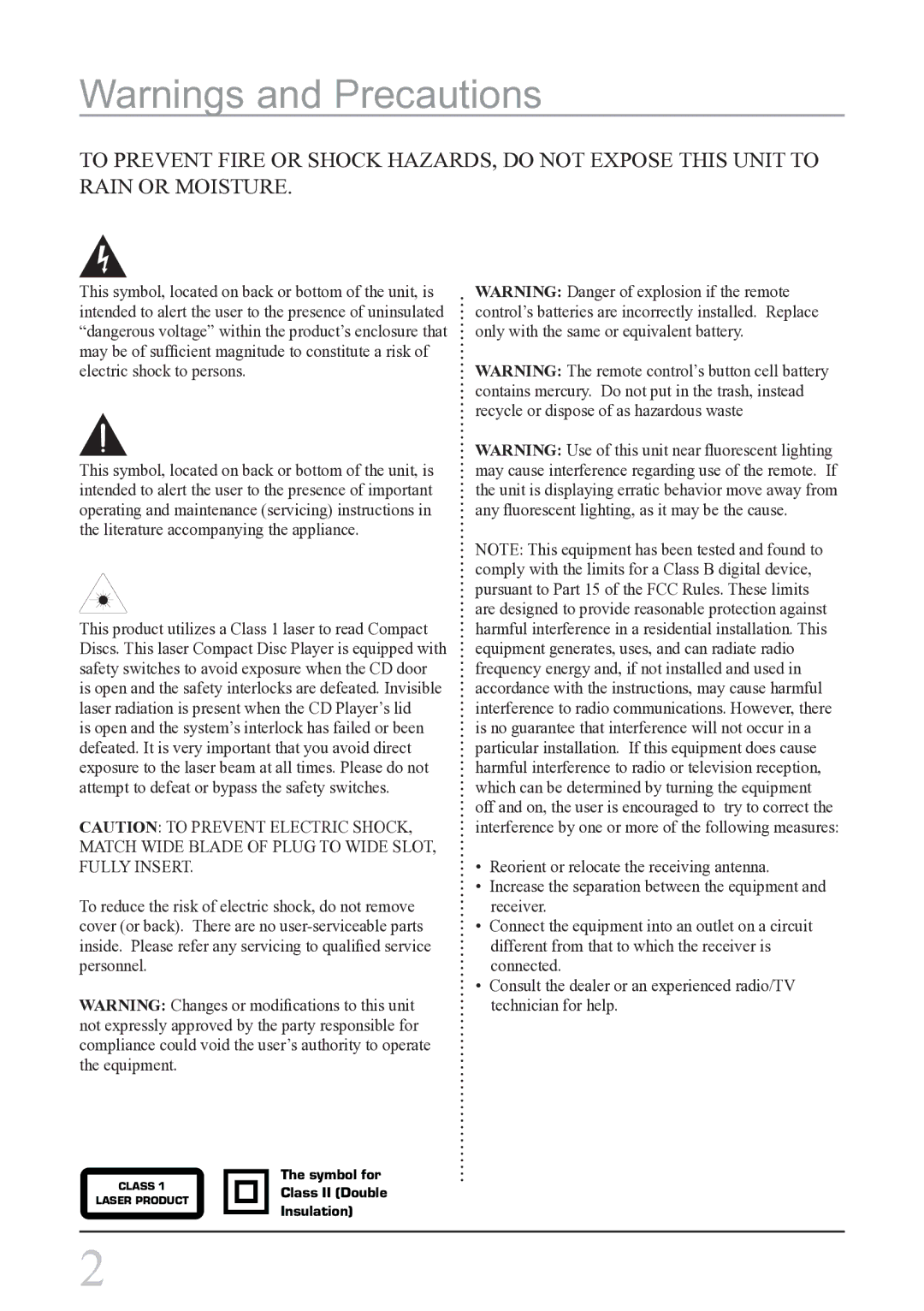 iLive IBCD2817DP instruction manual Symbol for Class 1Class II Double 