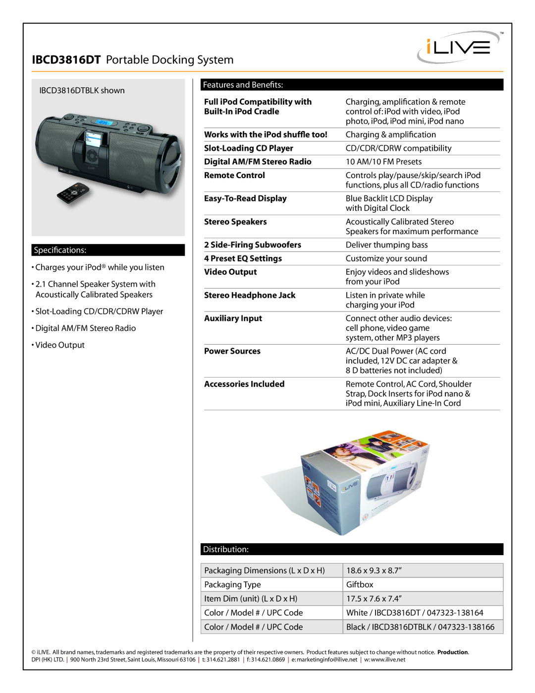 iLive IBCD3816DT manual Full iPod Compatibility with, Built-In iPod Cradle, Works with the iPod shuffle too, Remote Control 