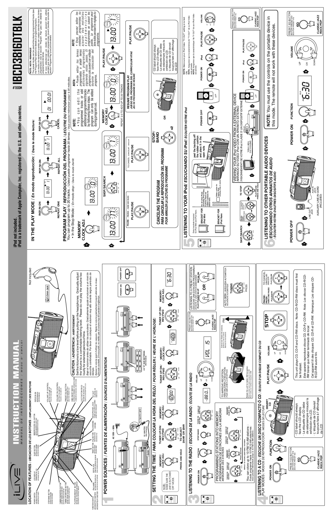 iLive instruction manual MODEL# IBCD3816DTBLK 