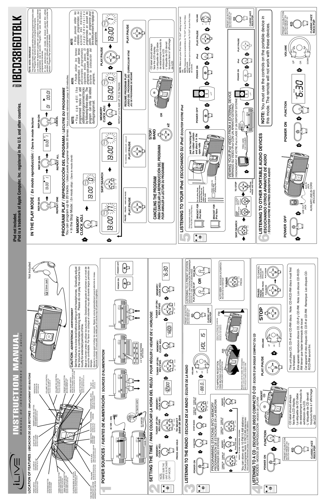 iLive instruction manual MODEL# IBCD3816DTBLK 