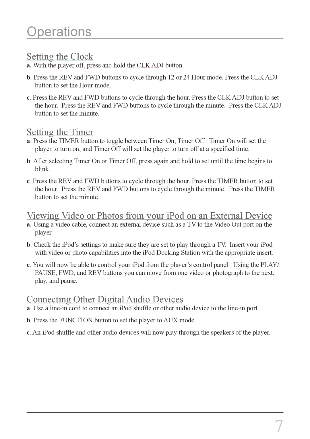 iLive IBCD3817DTBLK instruction manual Operations, Setting the Clock 