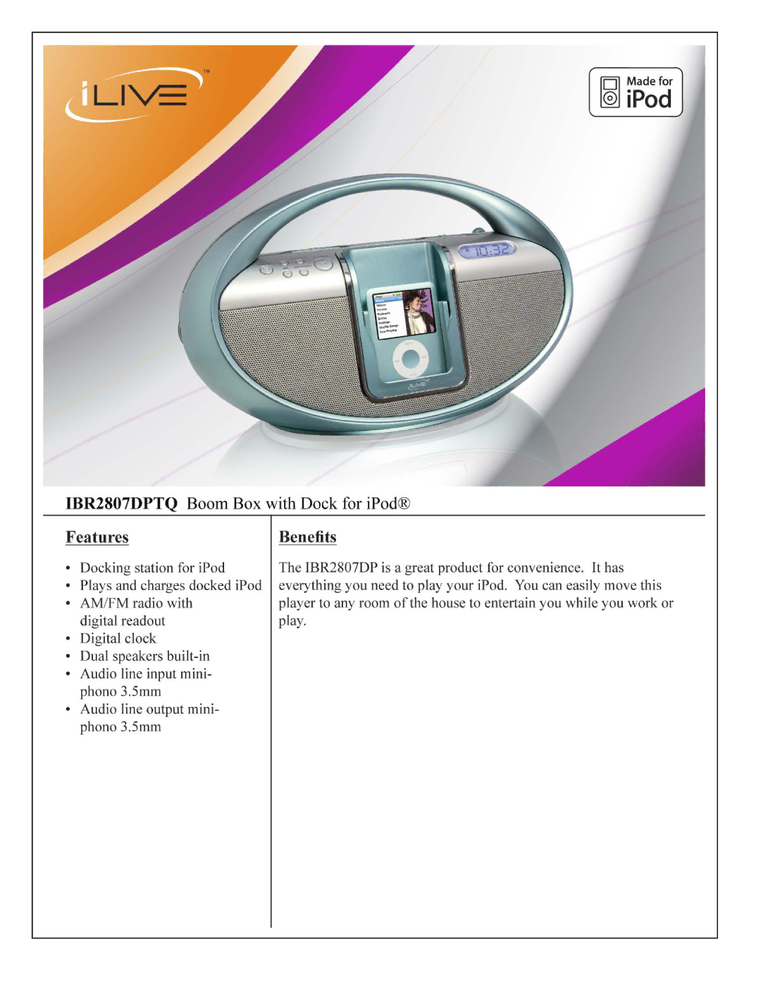 iLive IBR2807DPTQ manual 