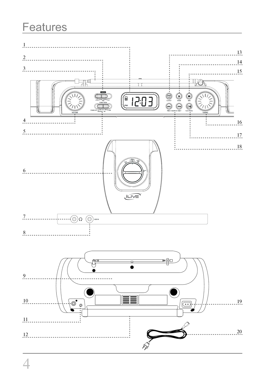 iLive IBR3807 instruction manual Features 