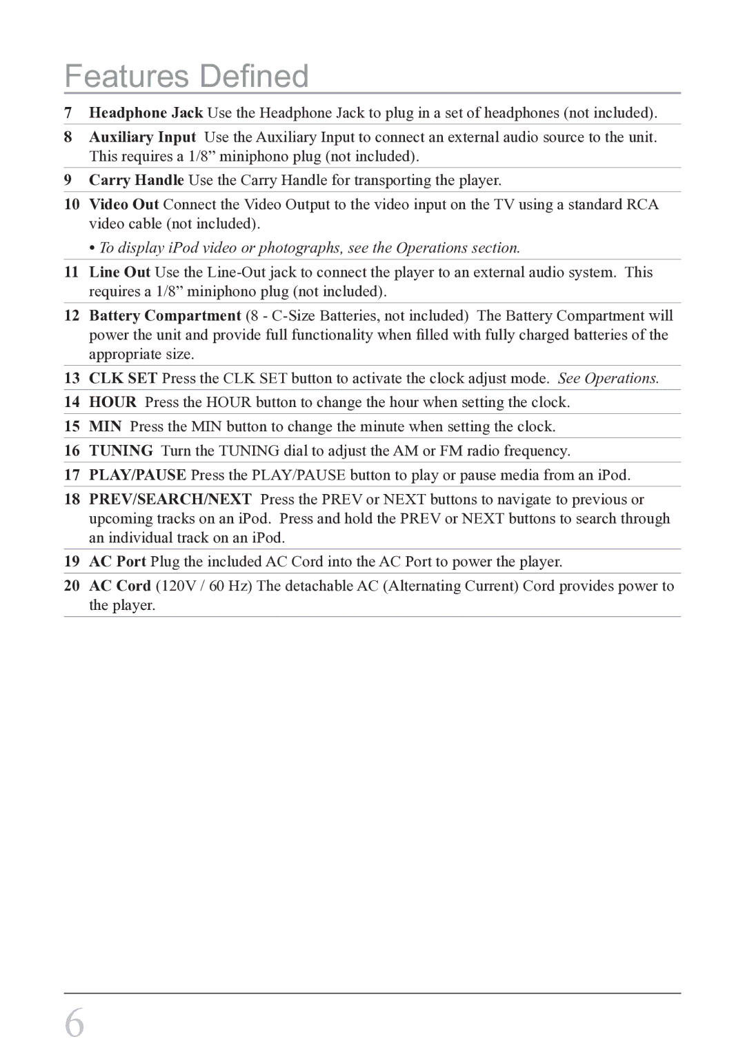 iLive IBR3807 instruction manual Features Defined 