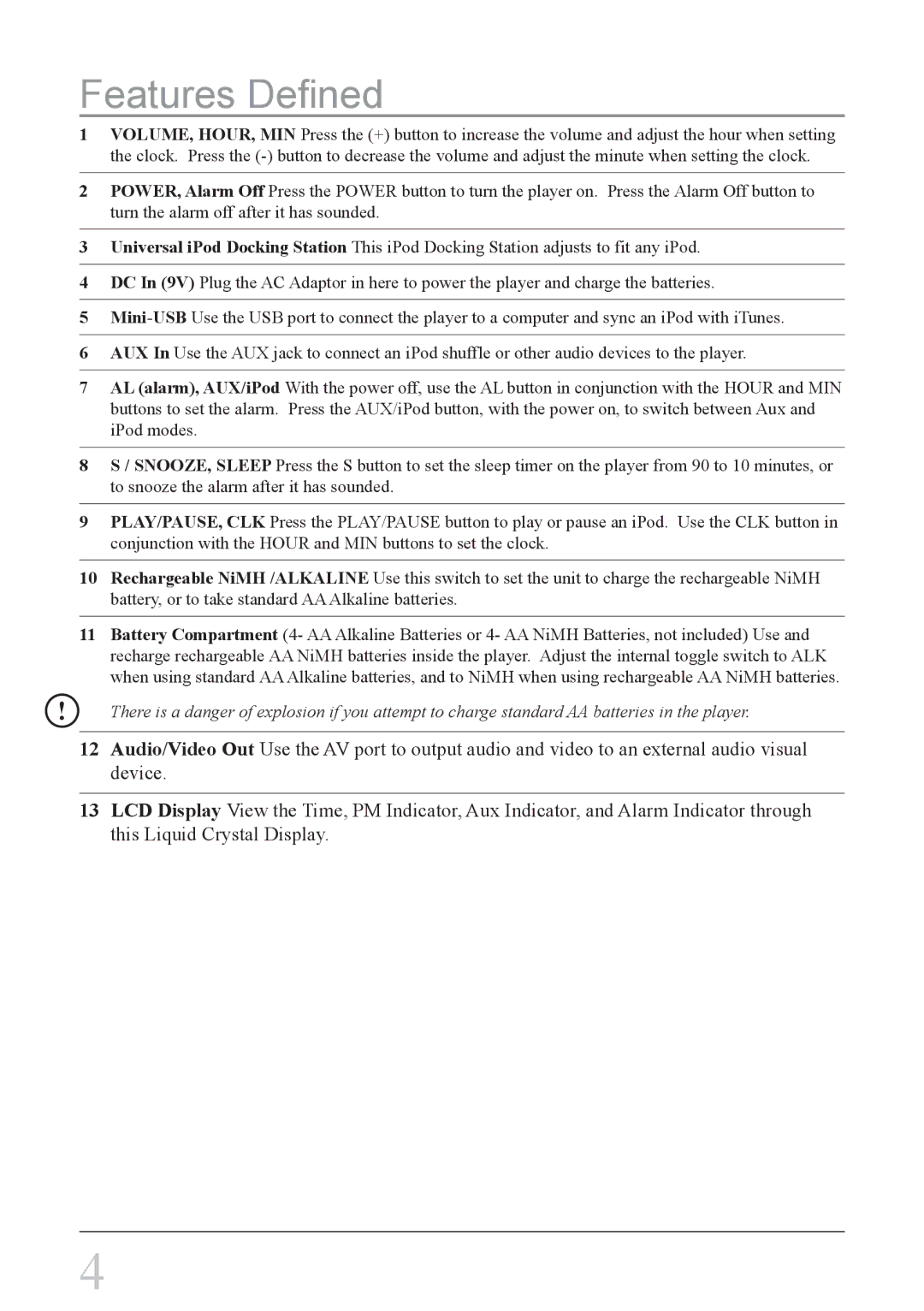 iLive IC2807BLK instruction manual Features Defined 