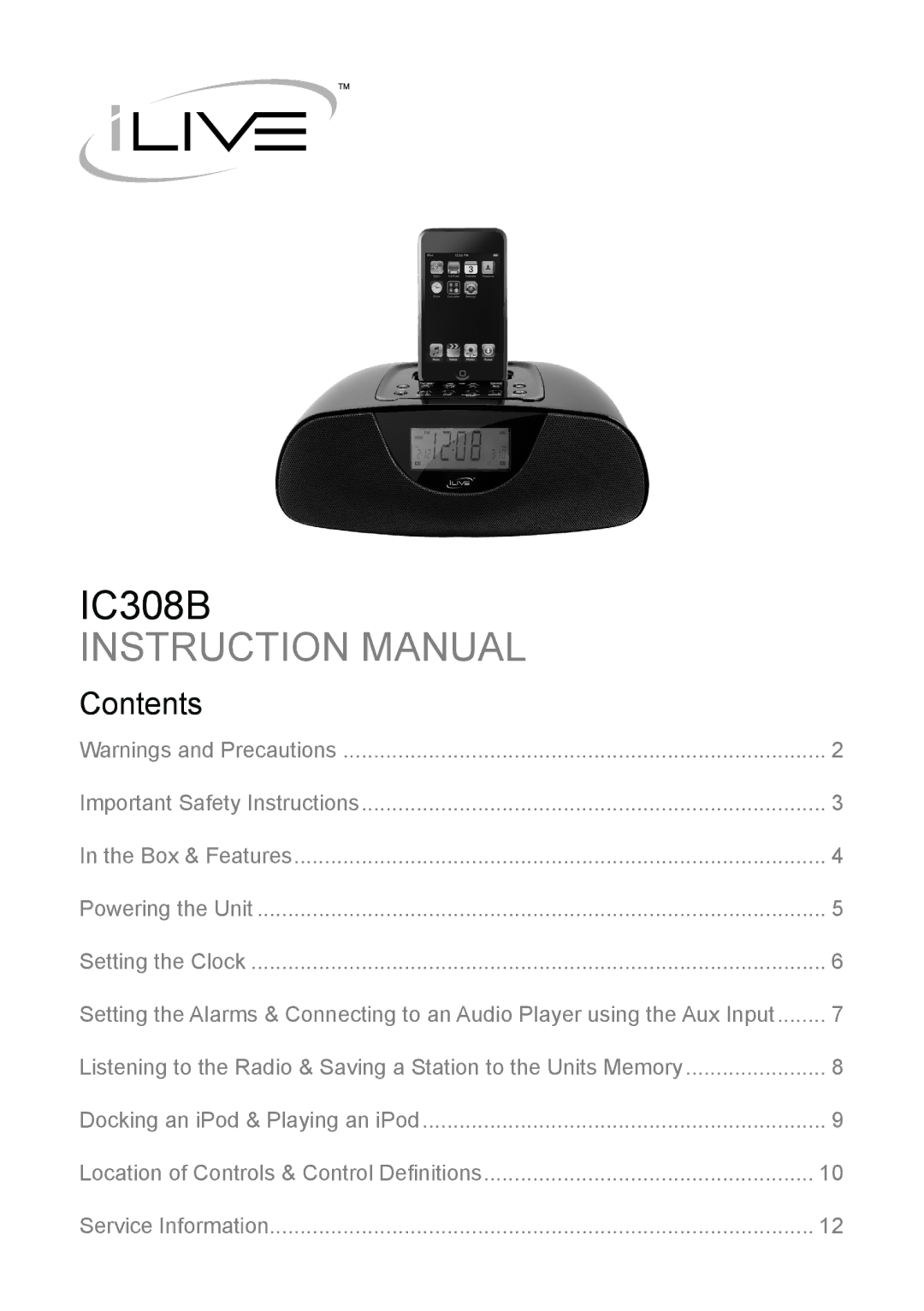 iLive IC308B instruction manual Contents 