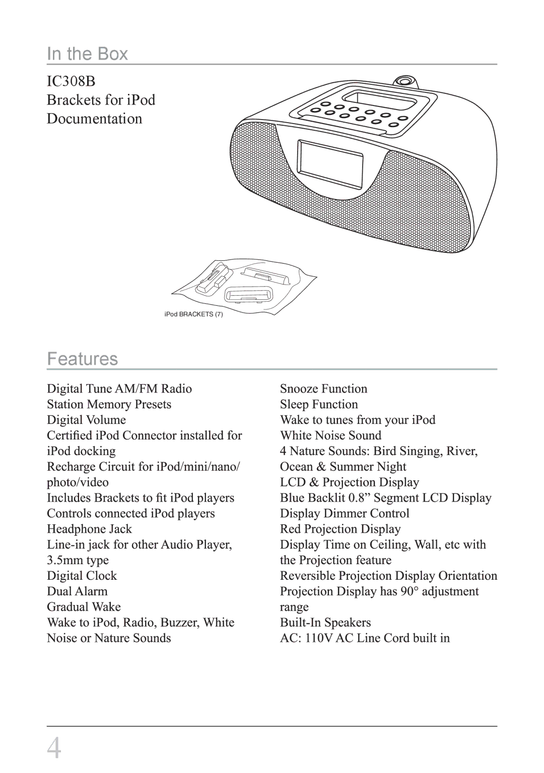 iLive IC308B instruction manual Box, Features 