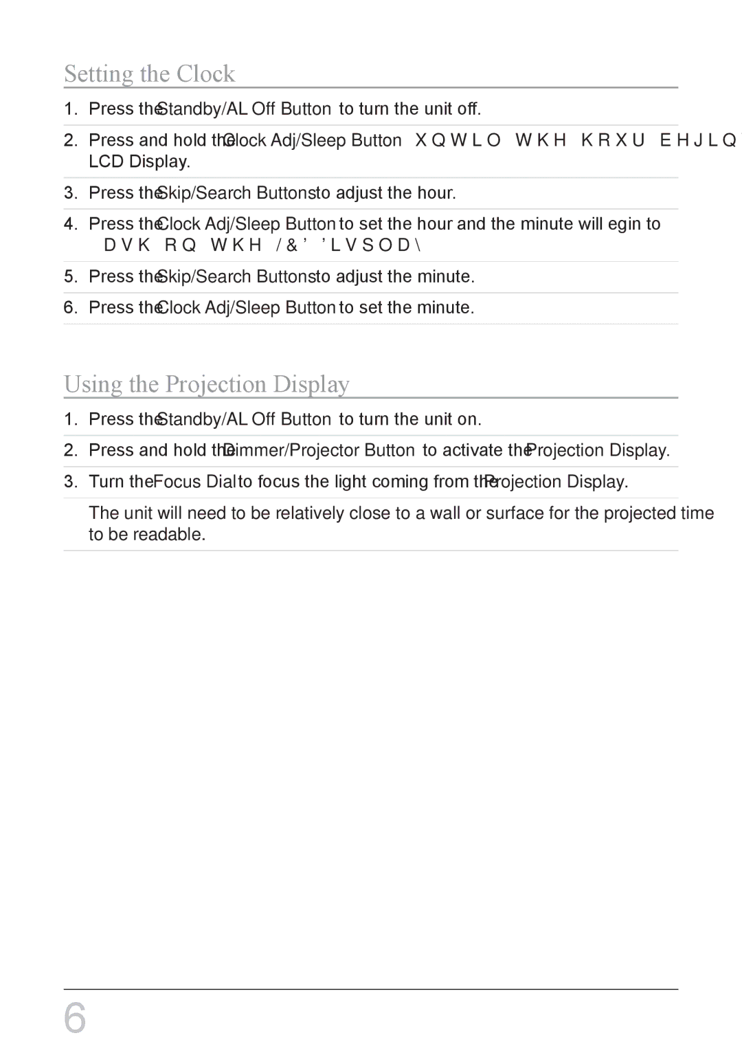 iLive IC308B instruction manual Setting the Clock, Using the Projection Display 