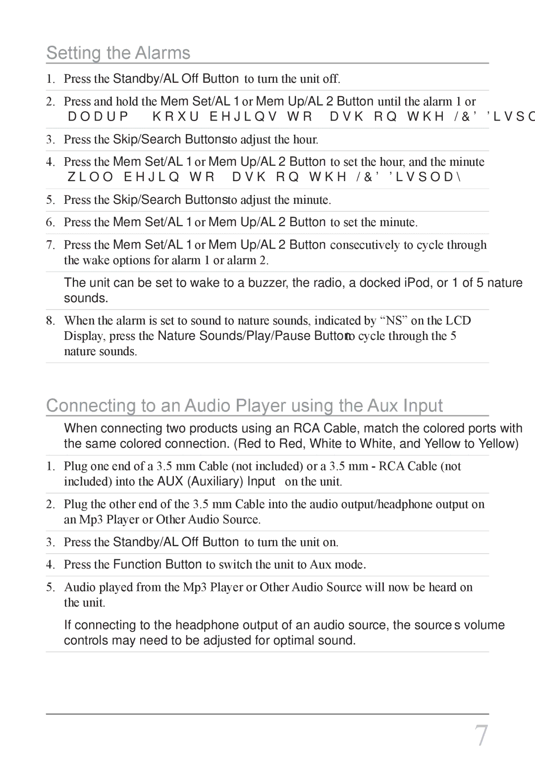 iLive IC308B instruction manual Setting the Alarms, Connecting to an Audio Player using the Aux Input 