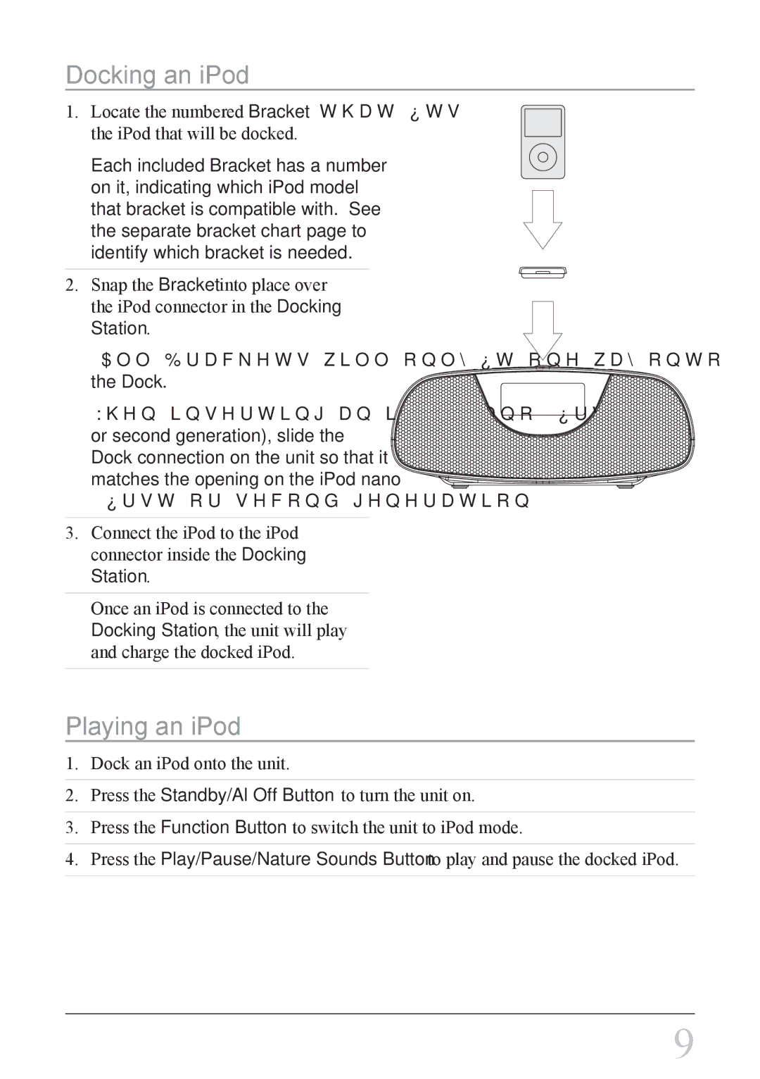 iLive IC308B instruction manual Docking an iPod, Playing an iPod 