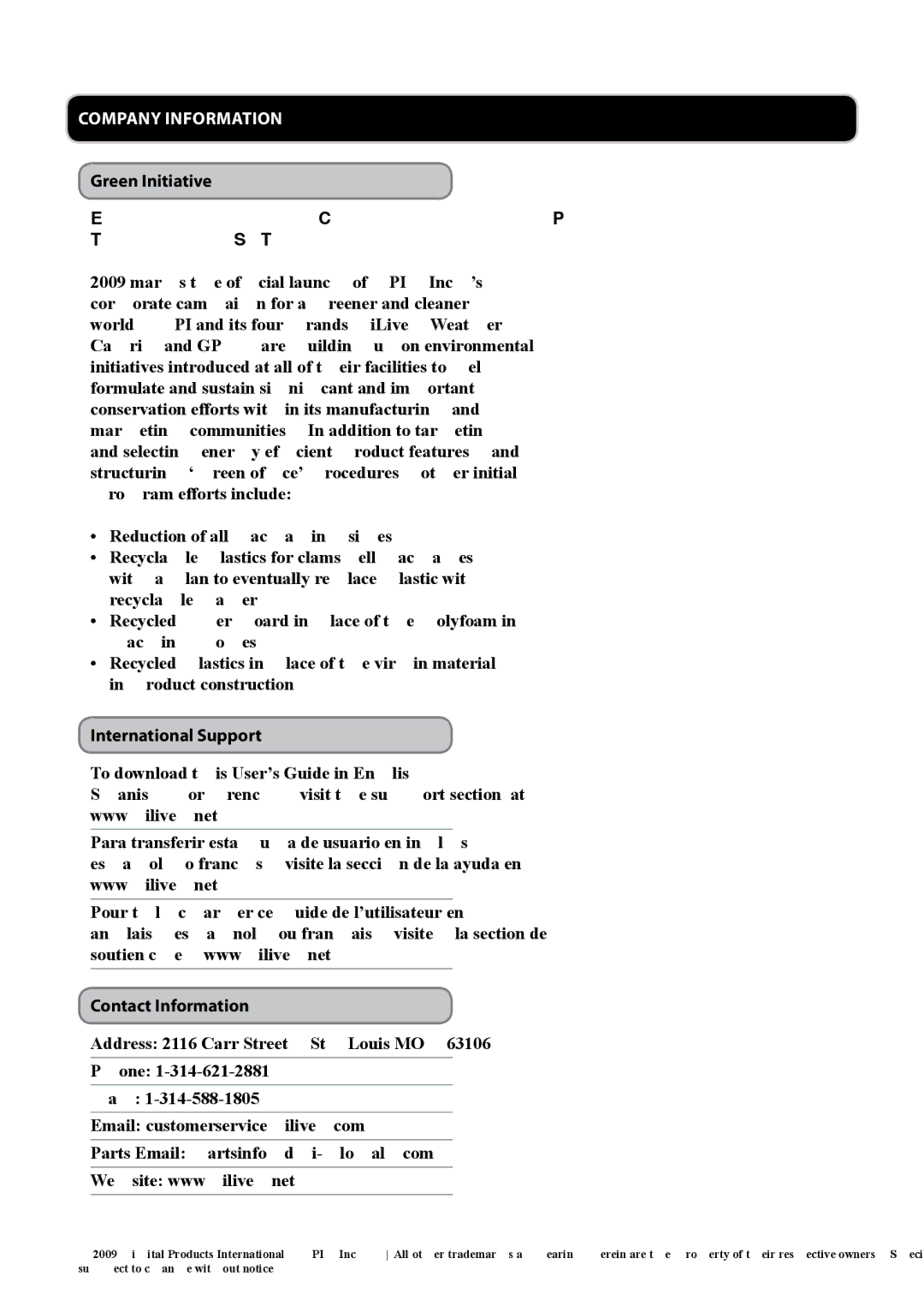 iLive IC600B manual Company Information 