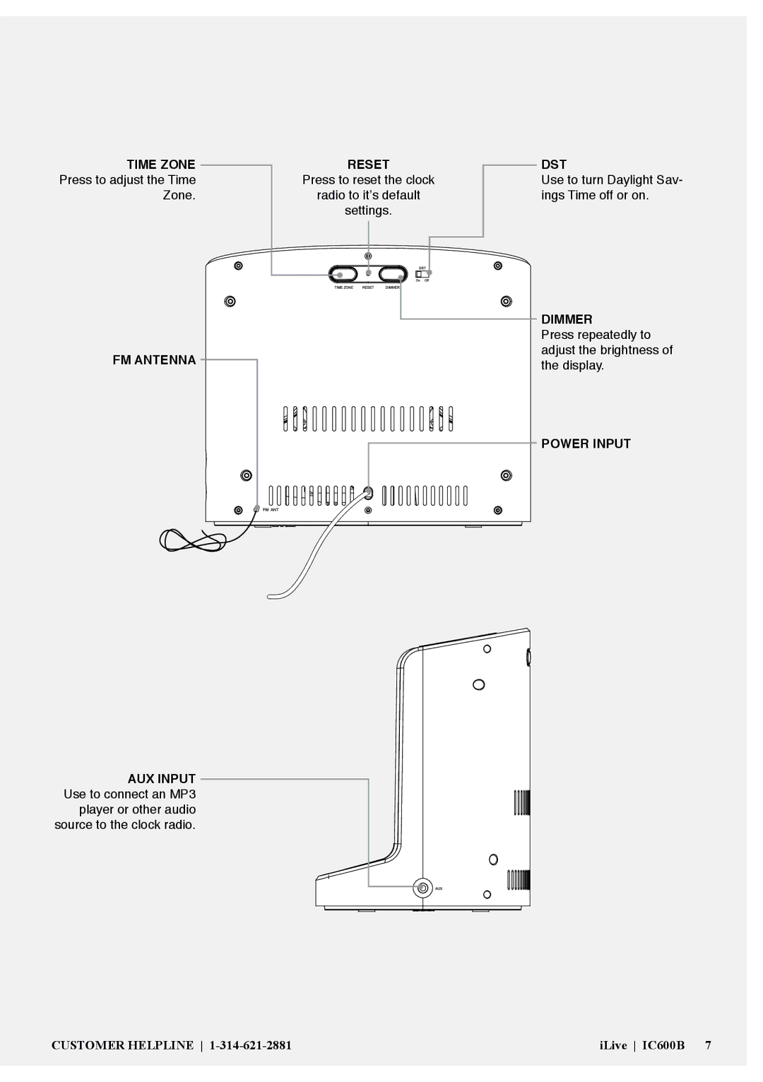 iLive IC600B manual FM Antenna Reset 