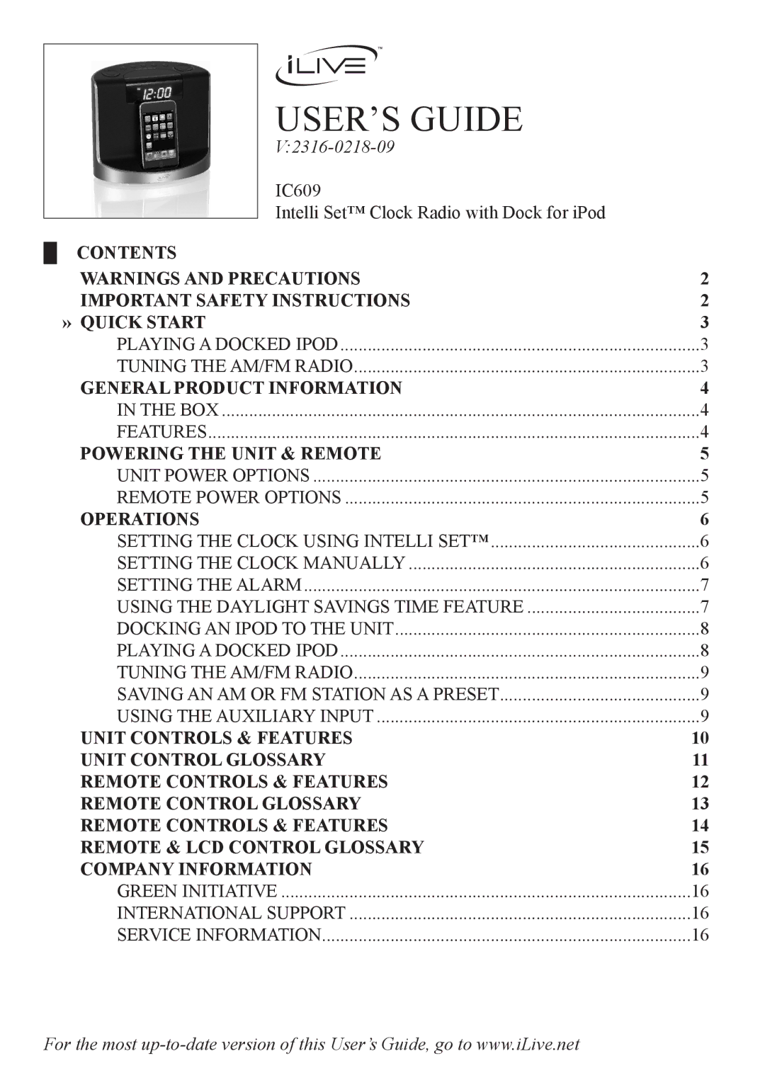 iLive IC609 important safety instructions USER’S Guide 