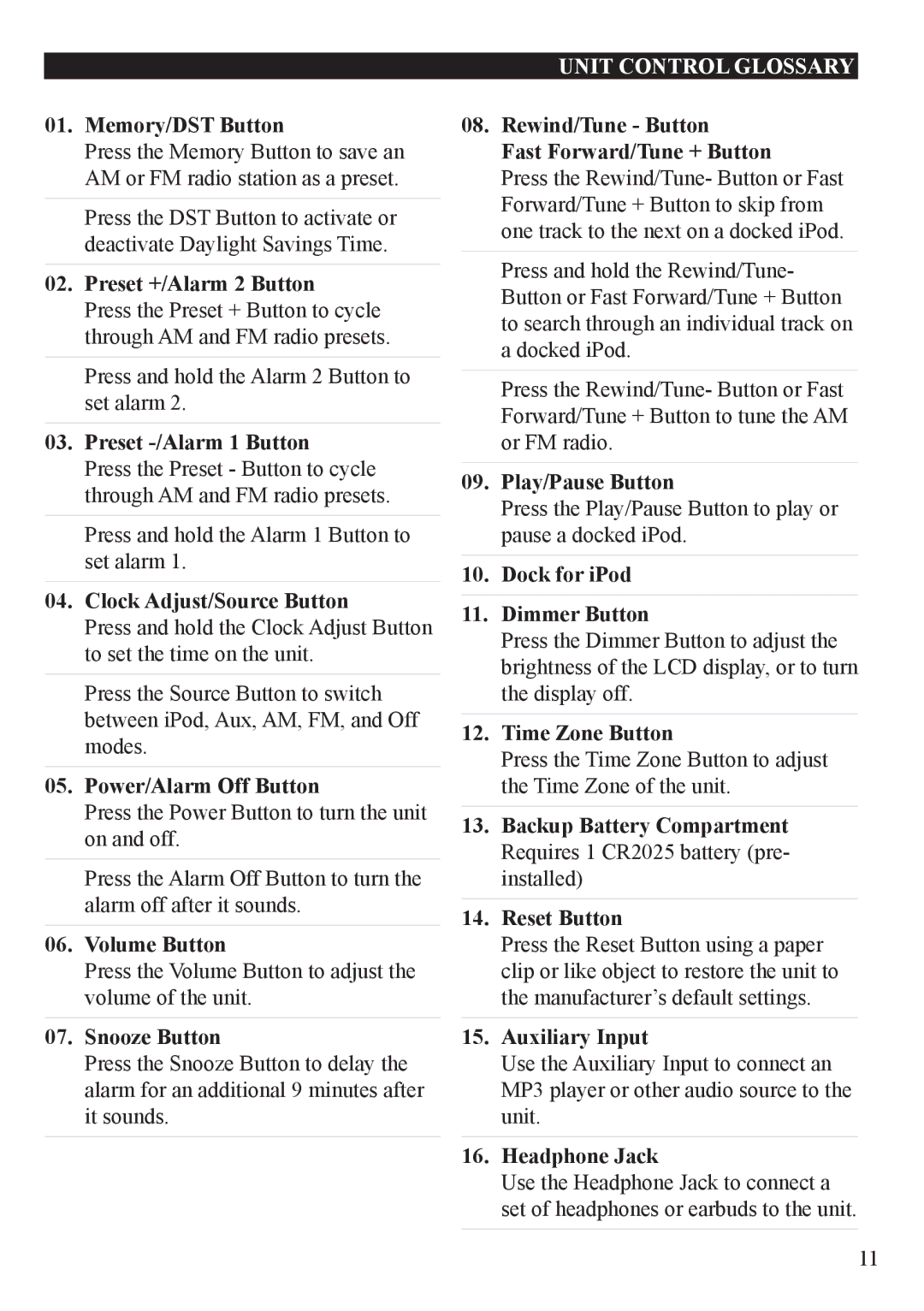 iLive IC609 important safety instructions Unit Control Glossary 