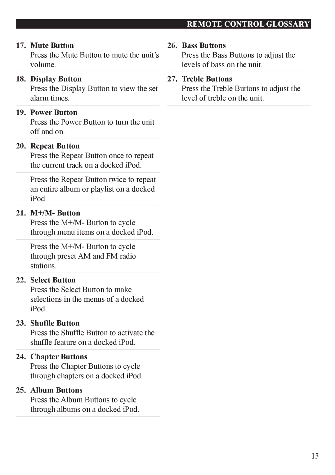 iLive IC609 important safety instructions Remote control Glossary 