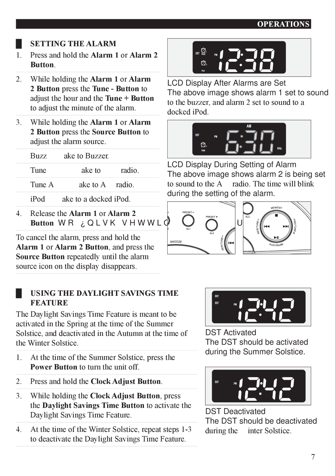 iLive IC609 important safety instructions Setting the Alarm, Using the Daylight Savings Time feature 