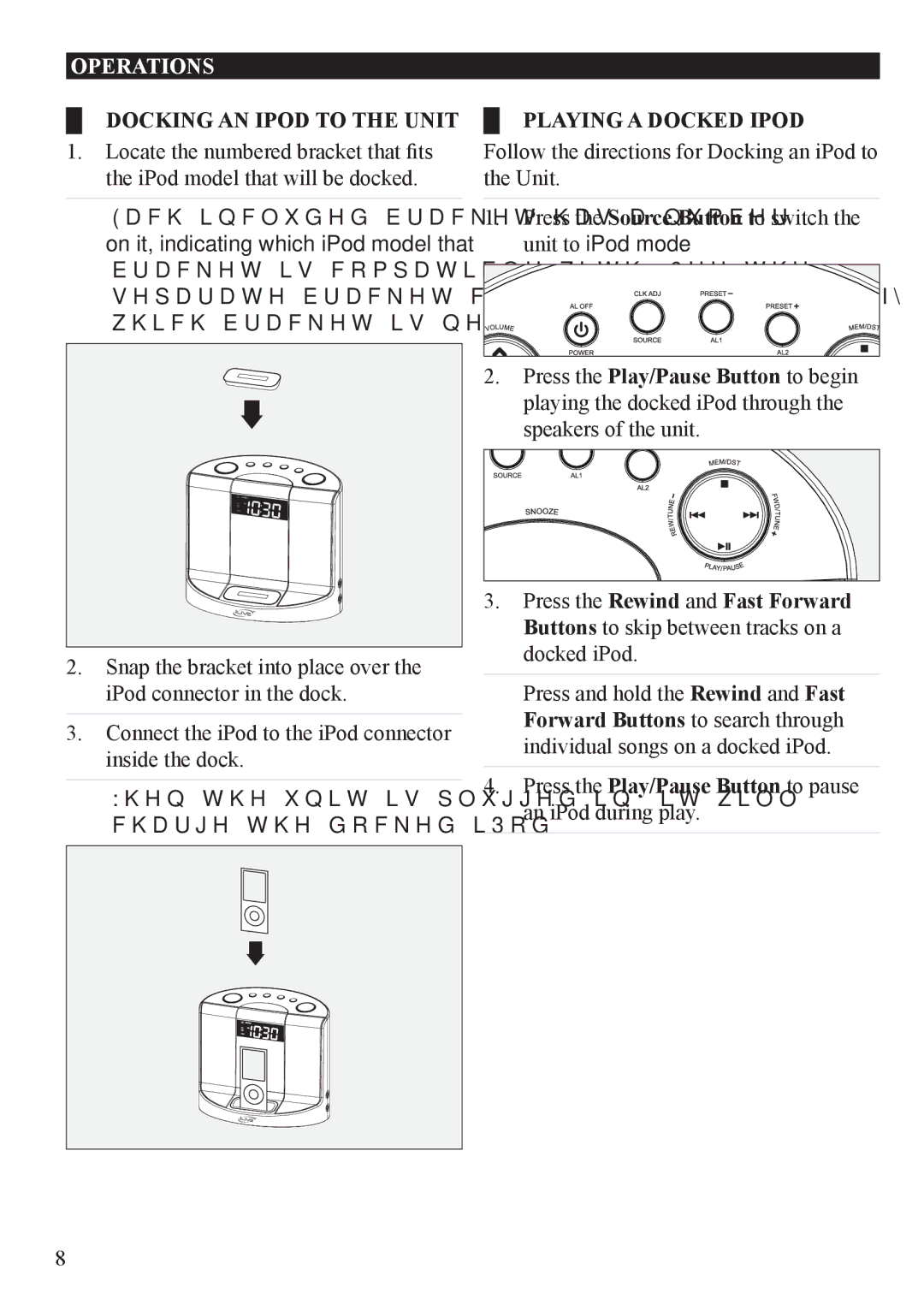 iLive IC609 important safety instructions Docking an iPod to the Unit, Playing a Docked iPod 