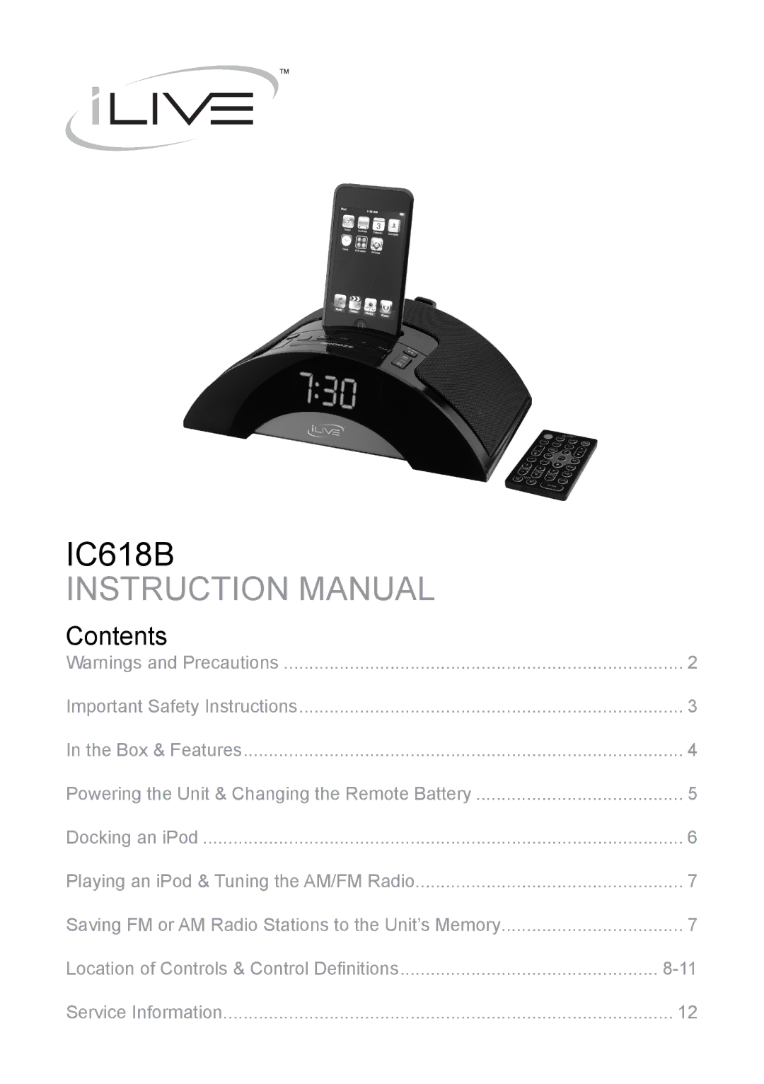 iLive IC618B instruction manual Contents 