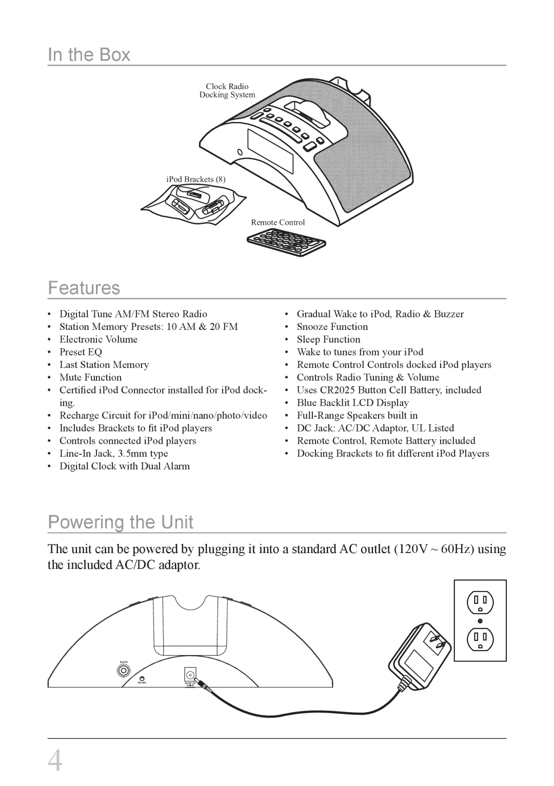 iLive IC618B instruction manual Box, Features, Powering the Unit 