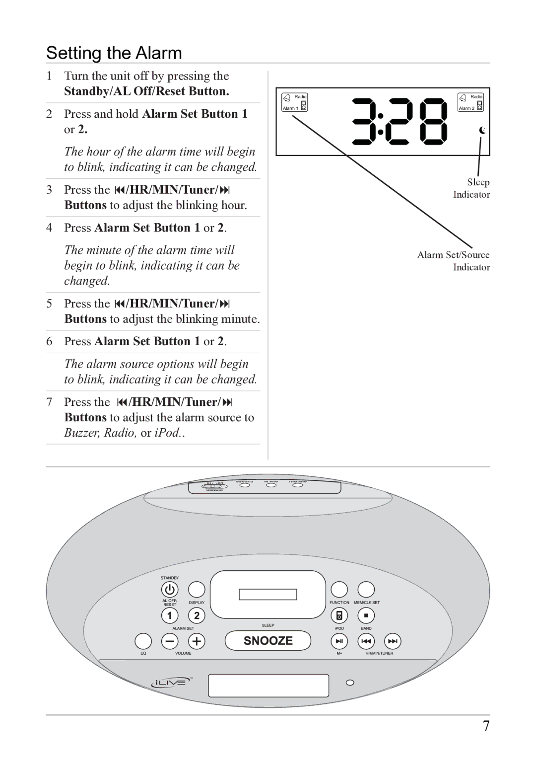 iLive IC638W instruction manual Setting the Alarm 