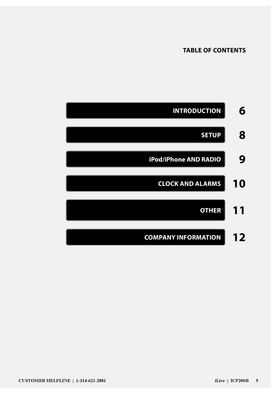 iLive ICP200B manual Table of Contents 