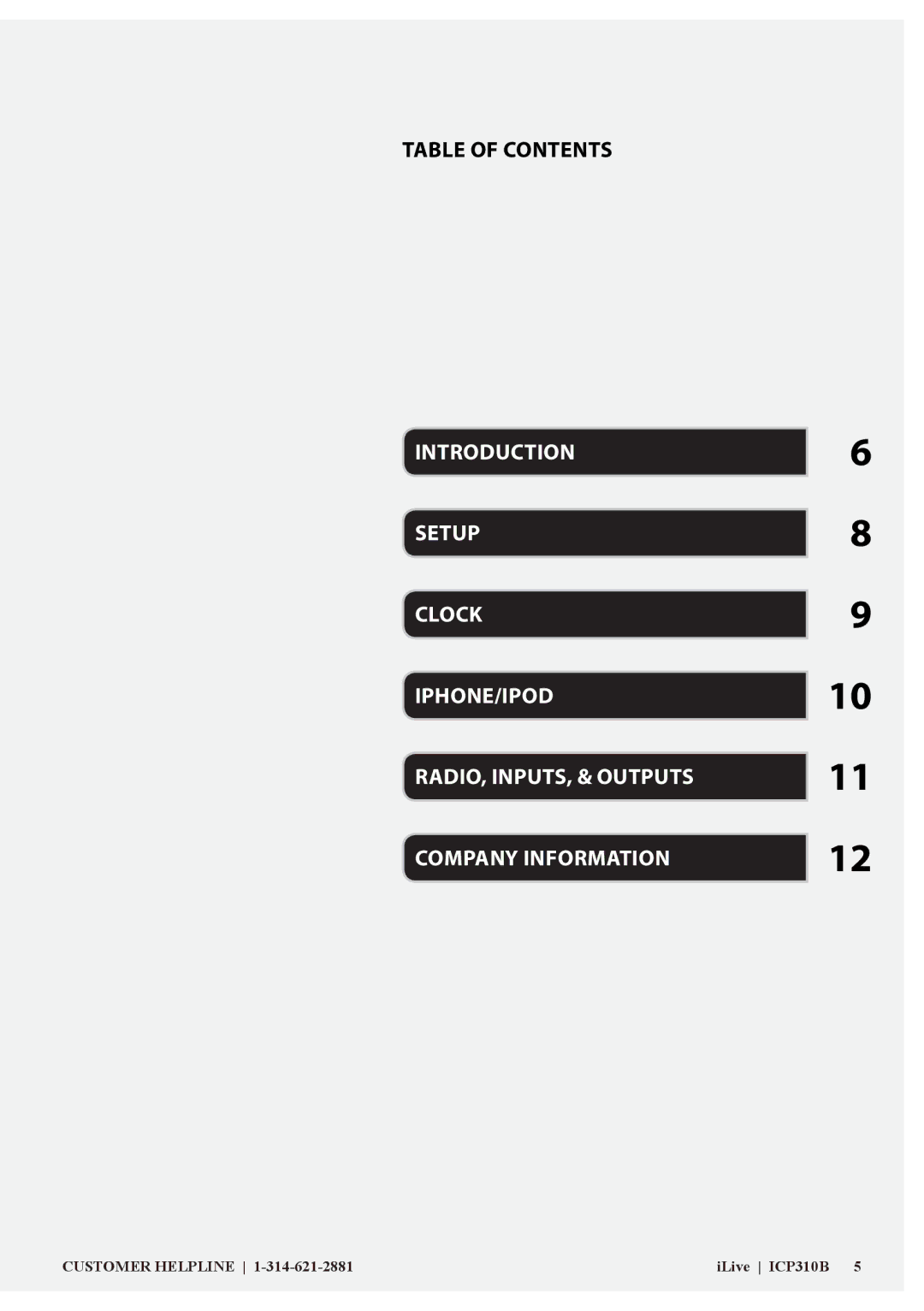 iLive ICP310B manual Table of Contents 