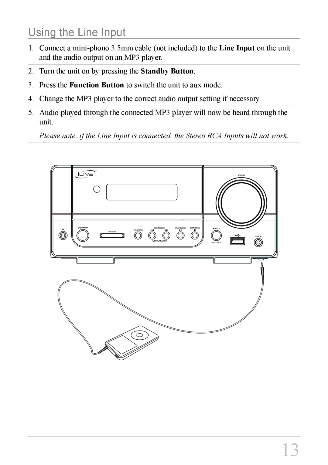 iLive IH818B instruction manual Using the Line Input 