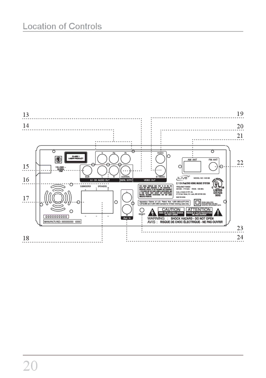 iLive IH818B instruction manual Location of Controls 