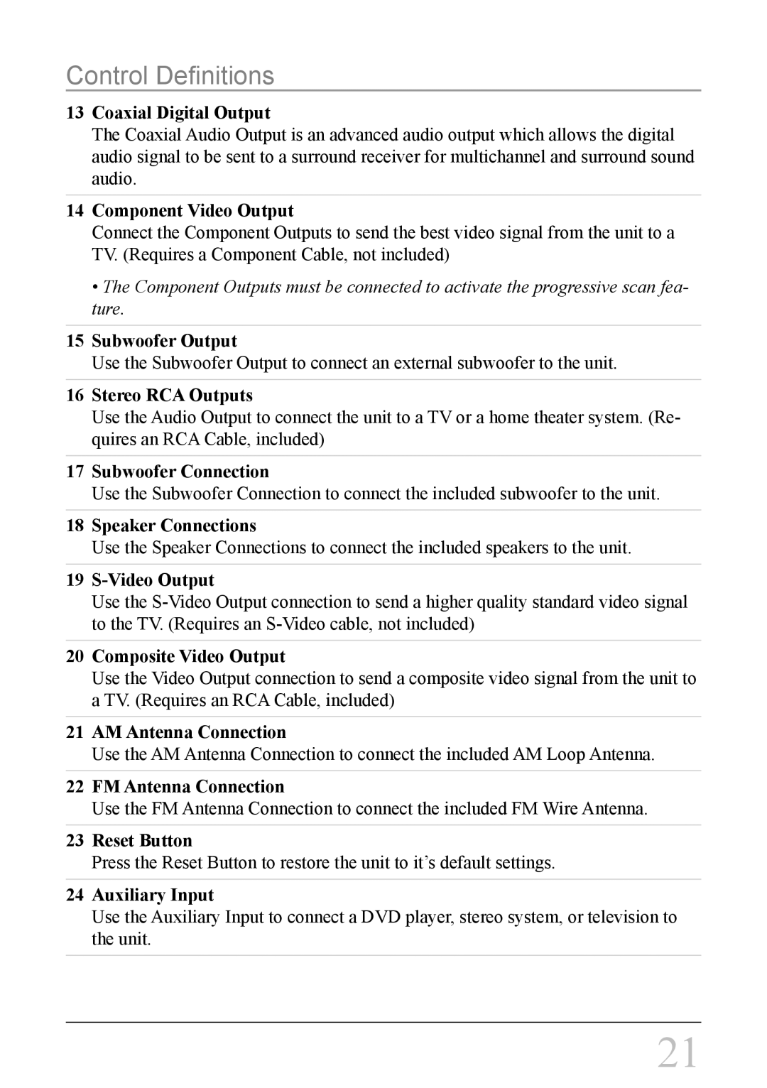 iLive IH818B instruction manual Subwoofer Output 