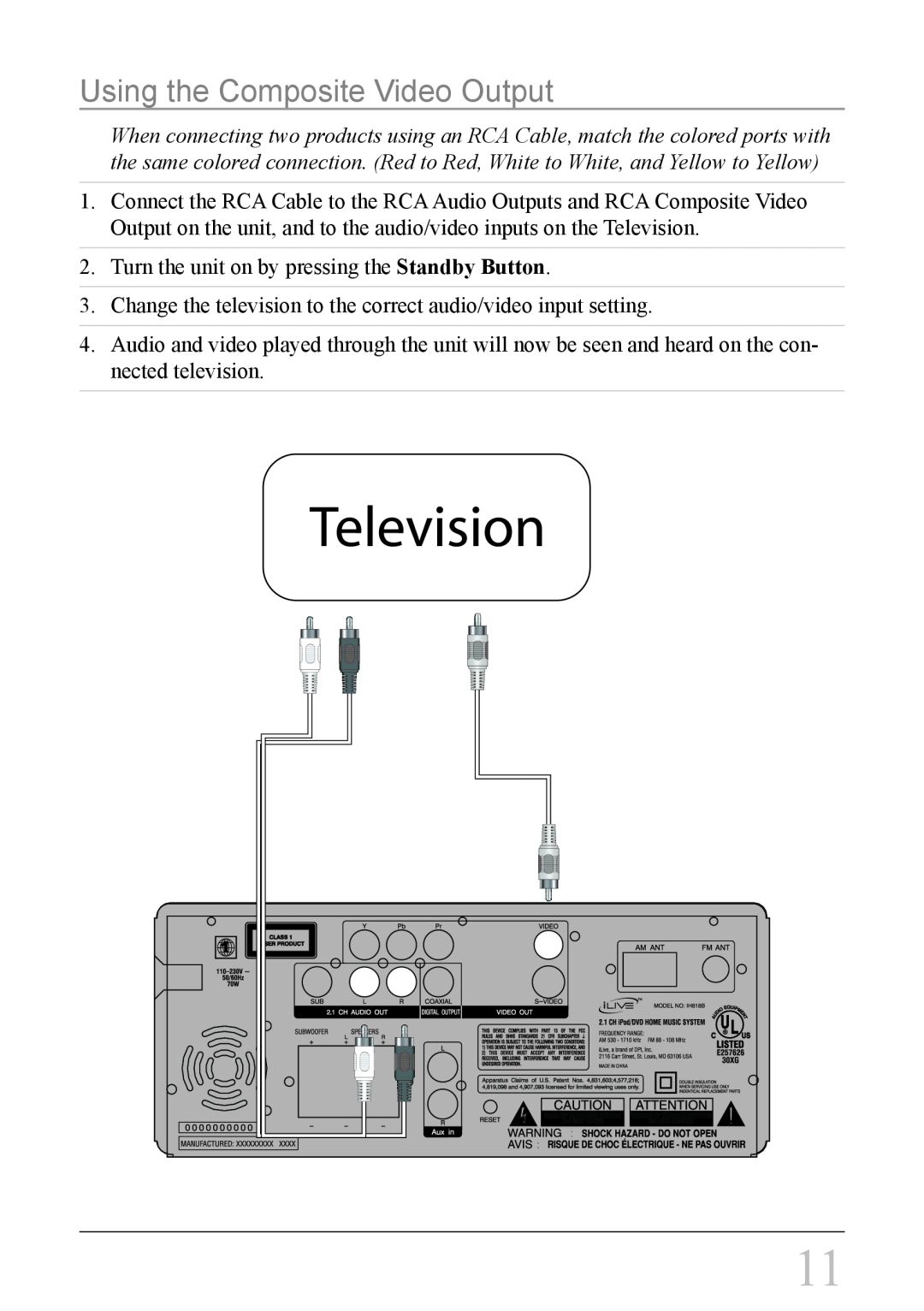 iLive IH818B instruction manual Using the Composite Video Output 