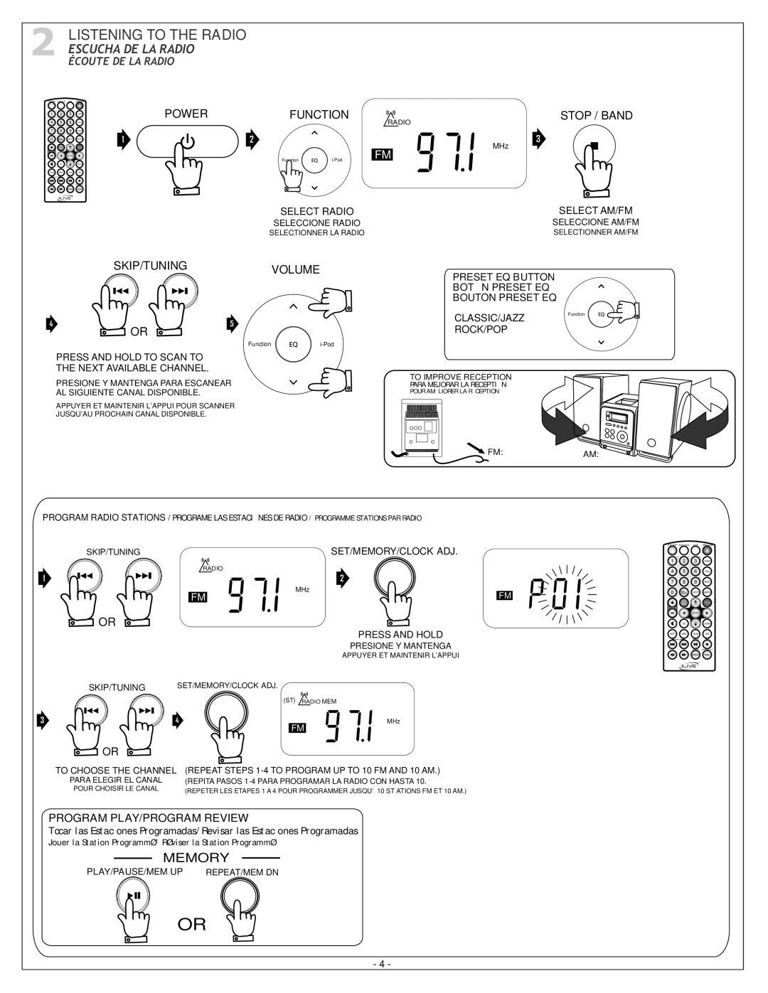 iLive iHMD8816DT-E1 instruction manual Select Radio Select AM/FM, Classic/Jazz, Rock/Pop 