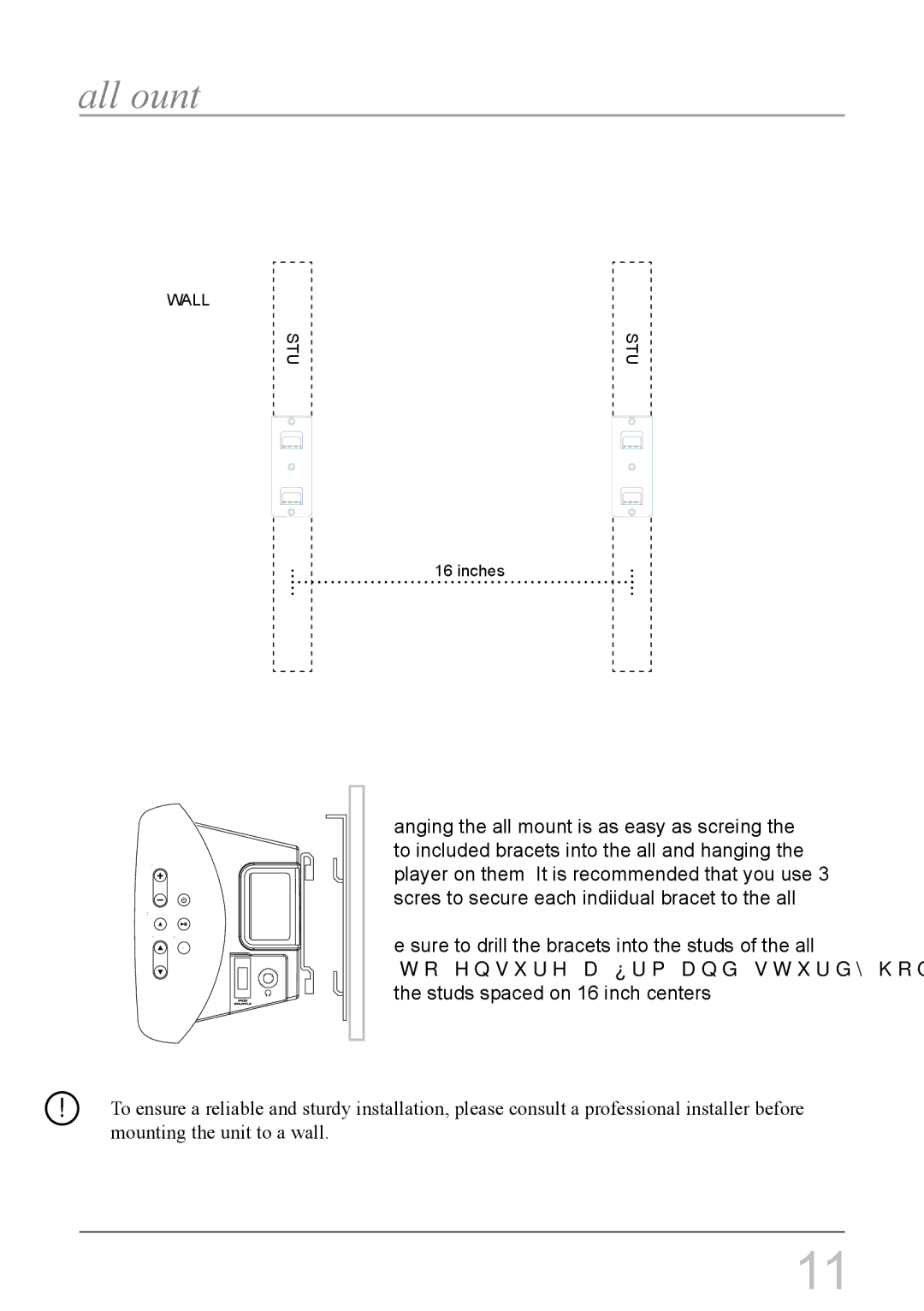 iLive IHT3817DT instruction manual Wall Mount 