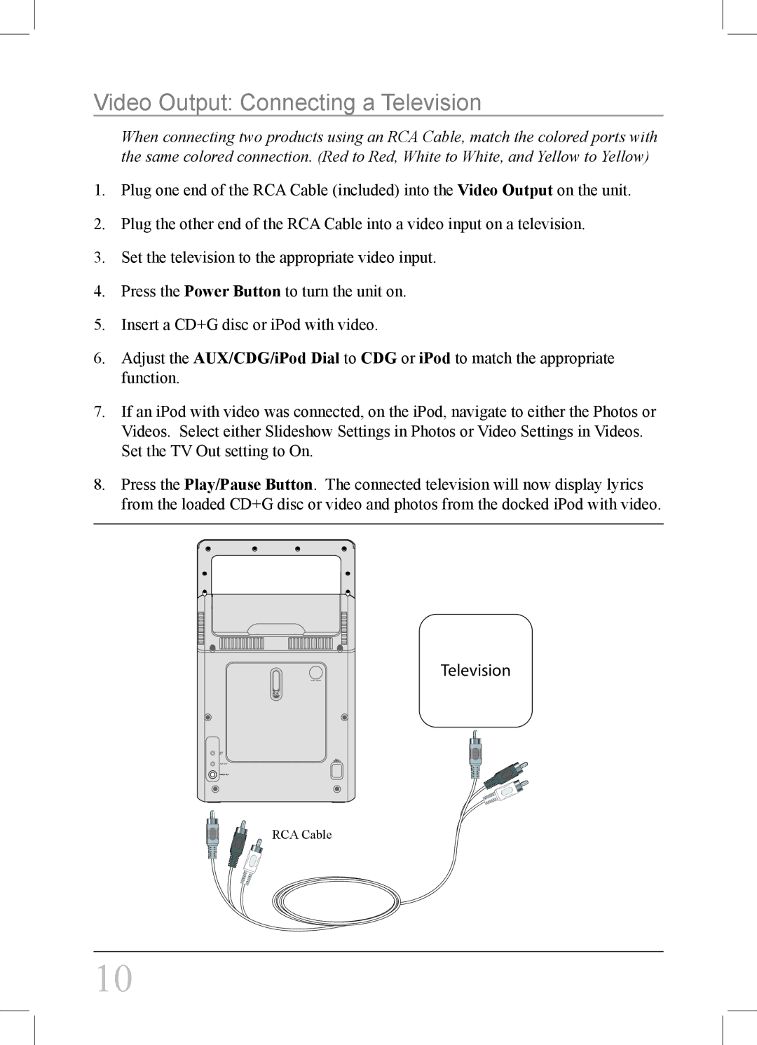 iLive IJ308W instruction manual Video Output Connecting a Television 