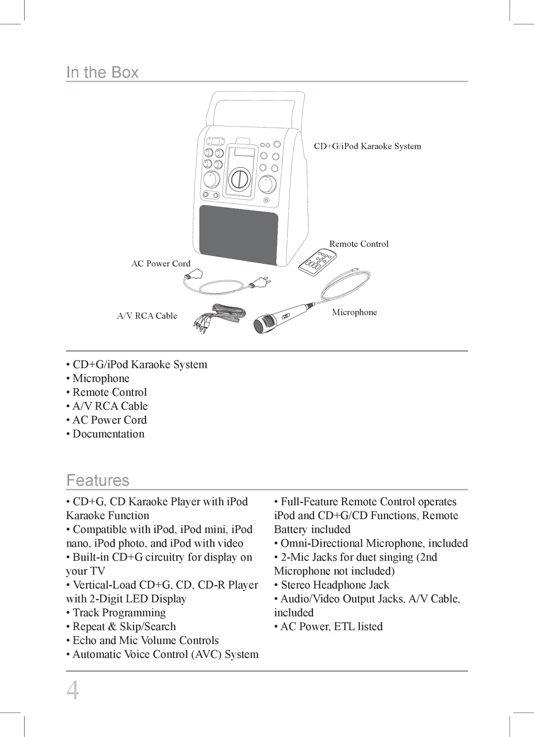 iLive IJ308W instruction manual Box, Features 