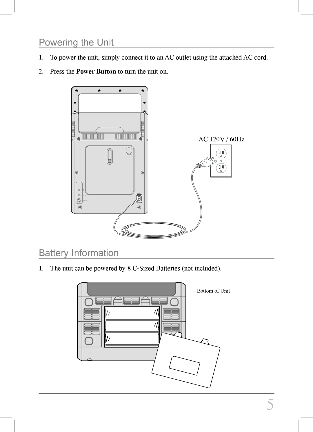 iLive IJ308W instruction manual Powering the Unit, Battery Information 